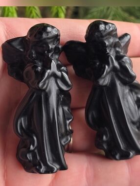 Black Obsidian Angel Set 👼🖤 | 2.3 Crystal Carvings | Protection & Memorial